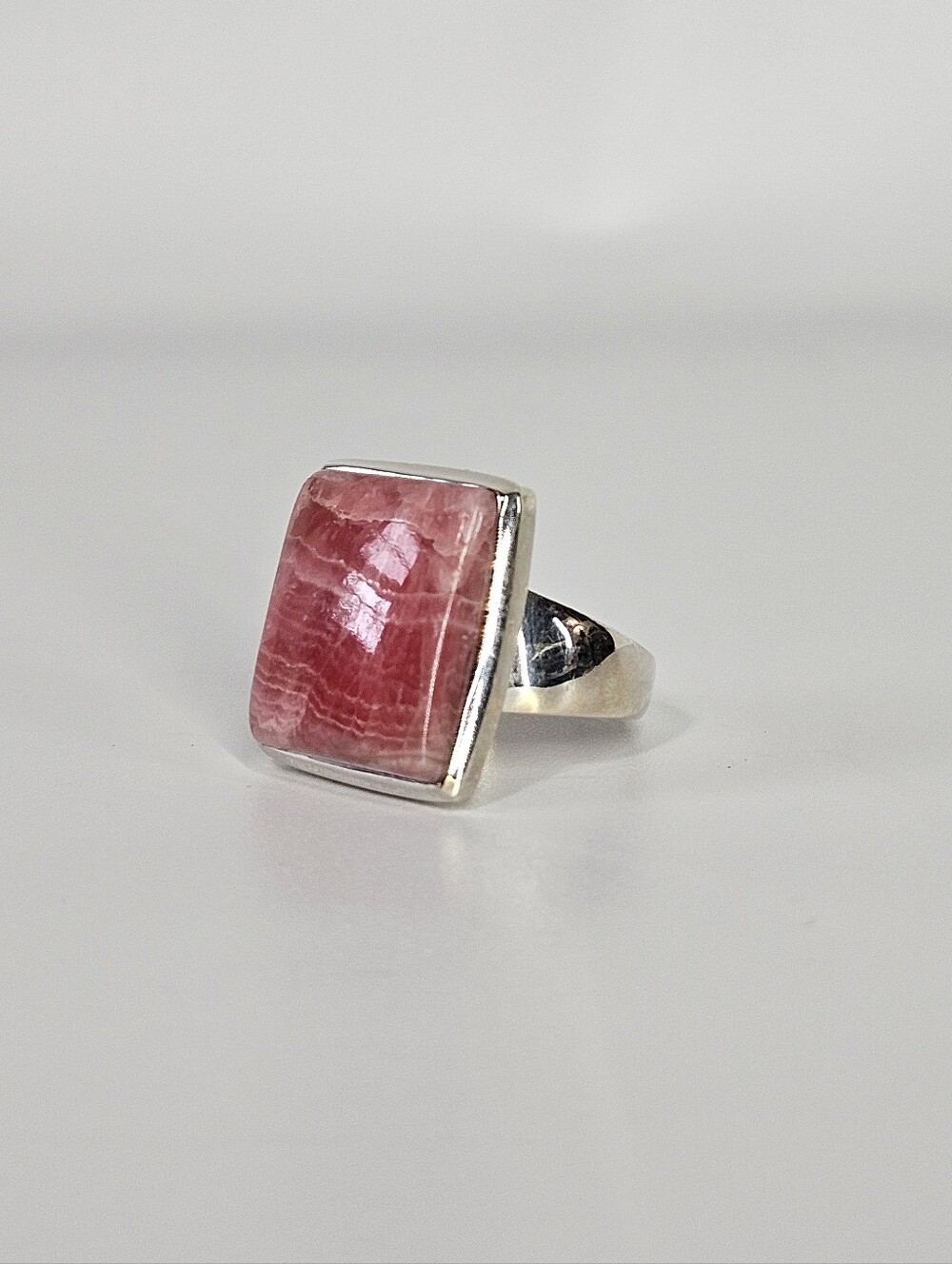 Rhodochrosite Size 11 Ring Pink Gemstone 925 Sterling Silver Statement Modernist